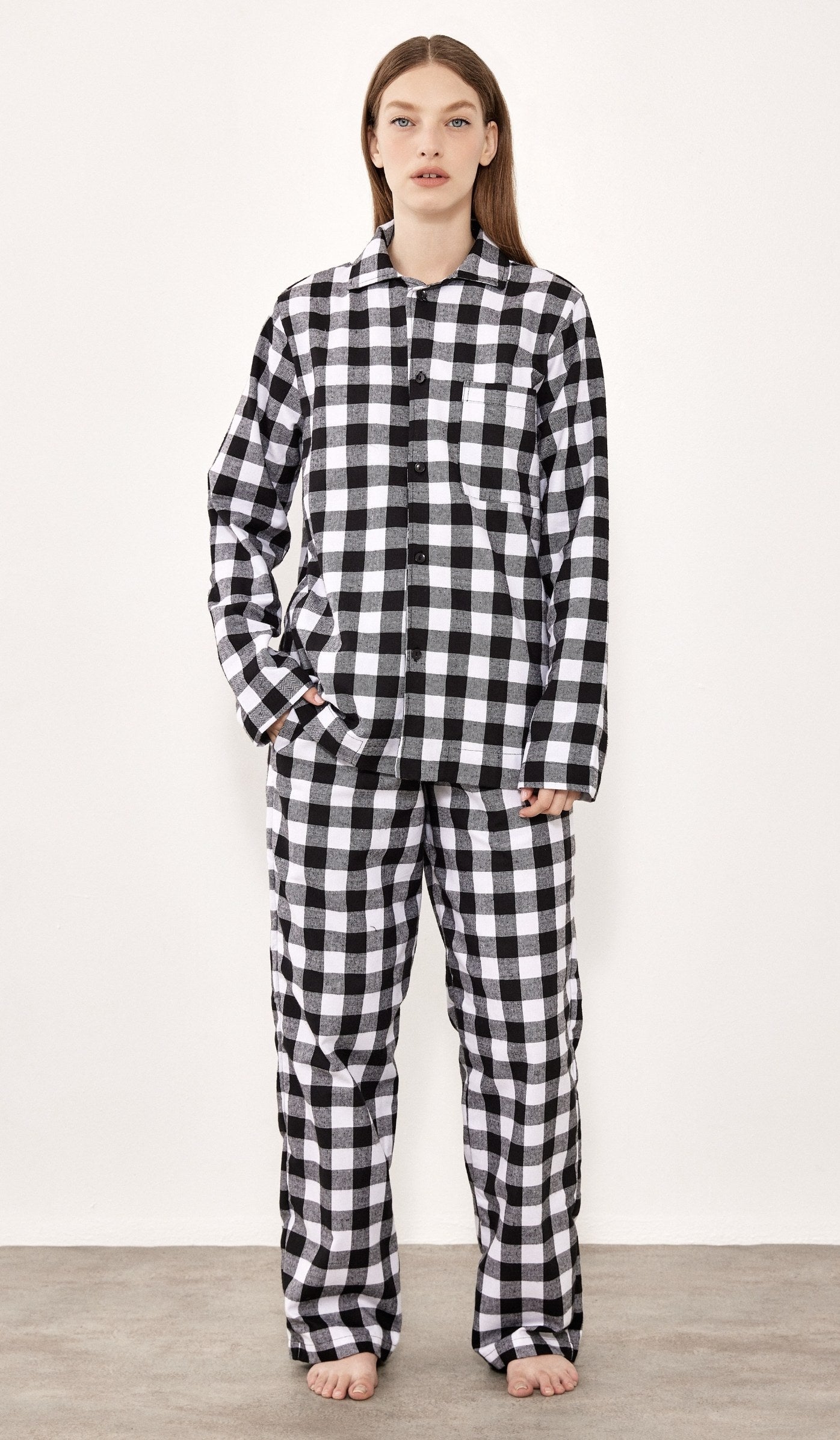 סט מכופתר פלנל - בילי שחור לבן משובץ