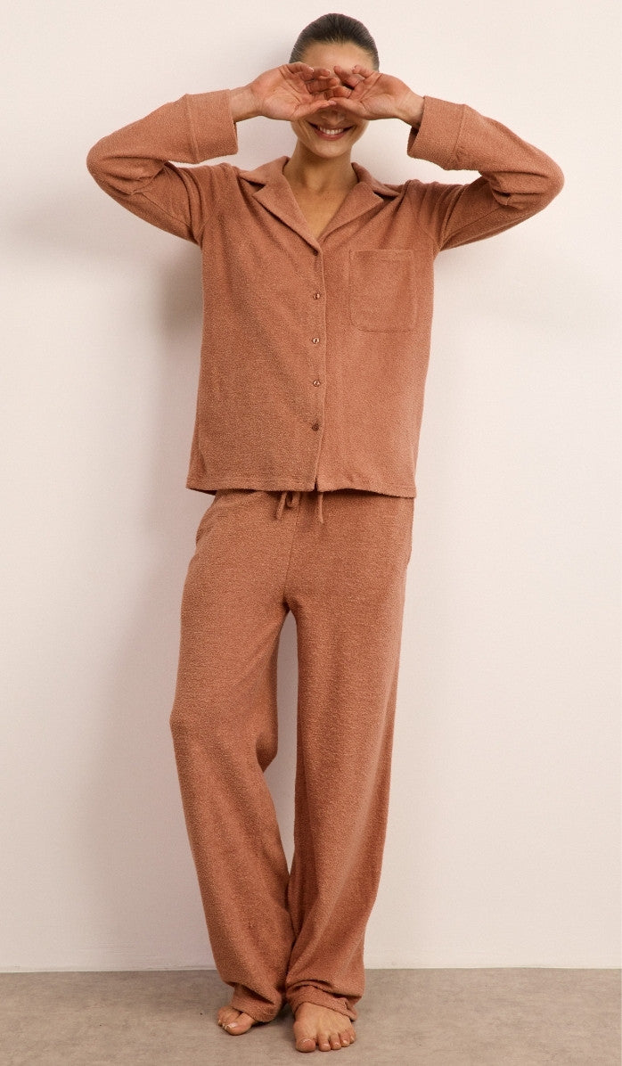 סט מכופתר מבד בוקלה - ורוד עתיק