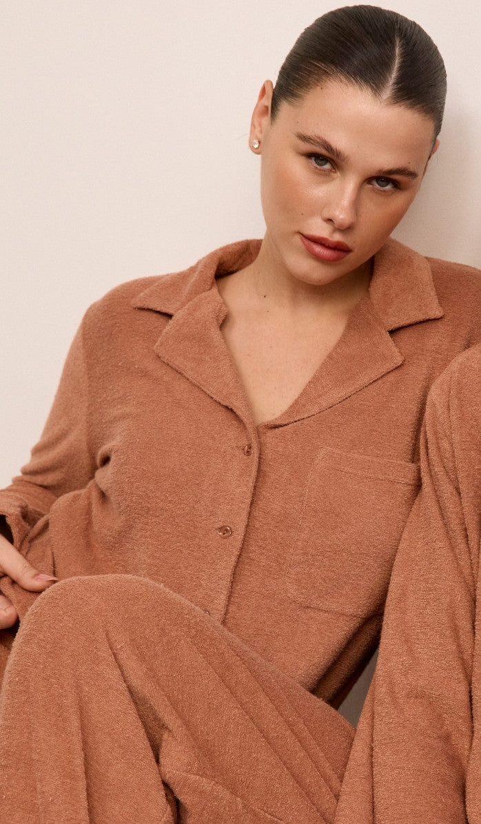 סט מכופתר מבד בוקלה - ורוד עתיק