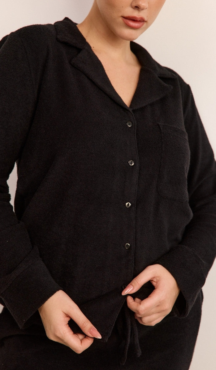 סט מכופתר מבד בוקלה - שחור