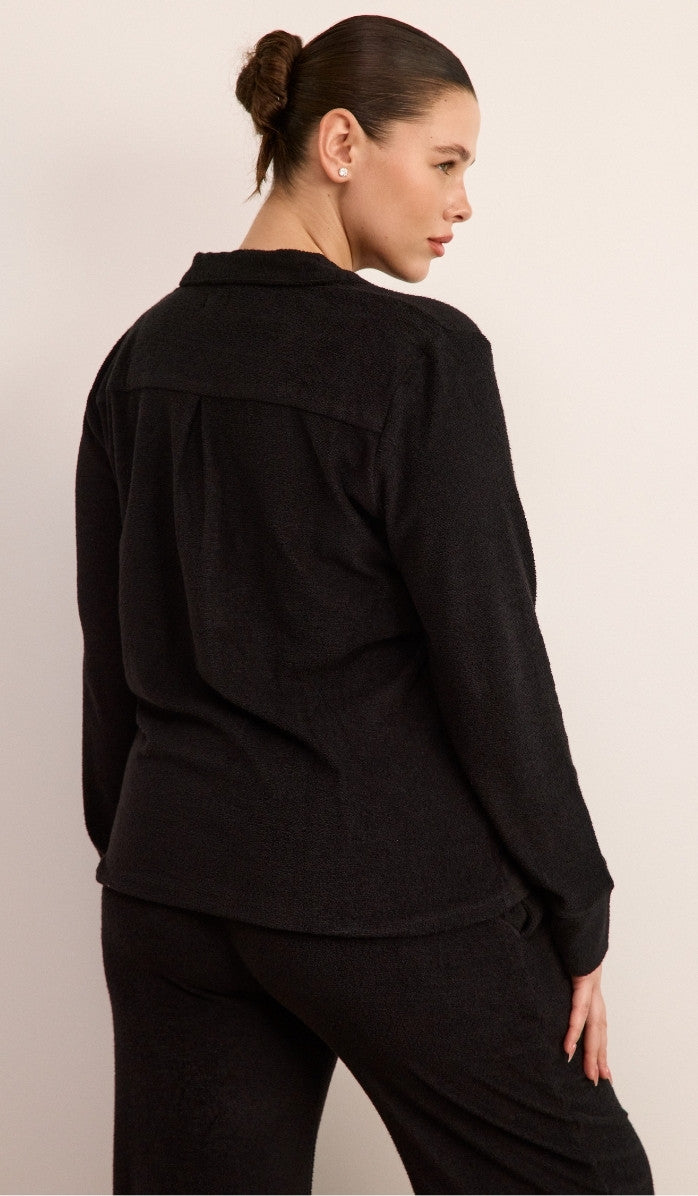 סט מכופתר מבד בוקלה - שחור