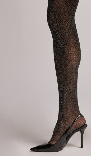 גרביון יהלומים ונקודות - שחור מטאלי