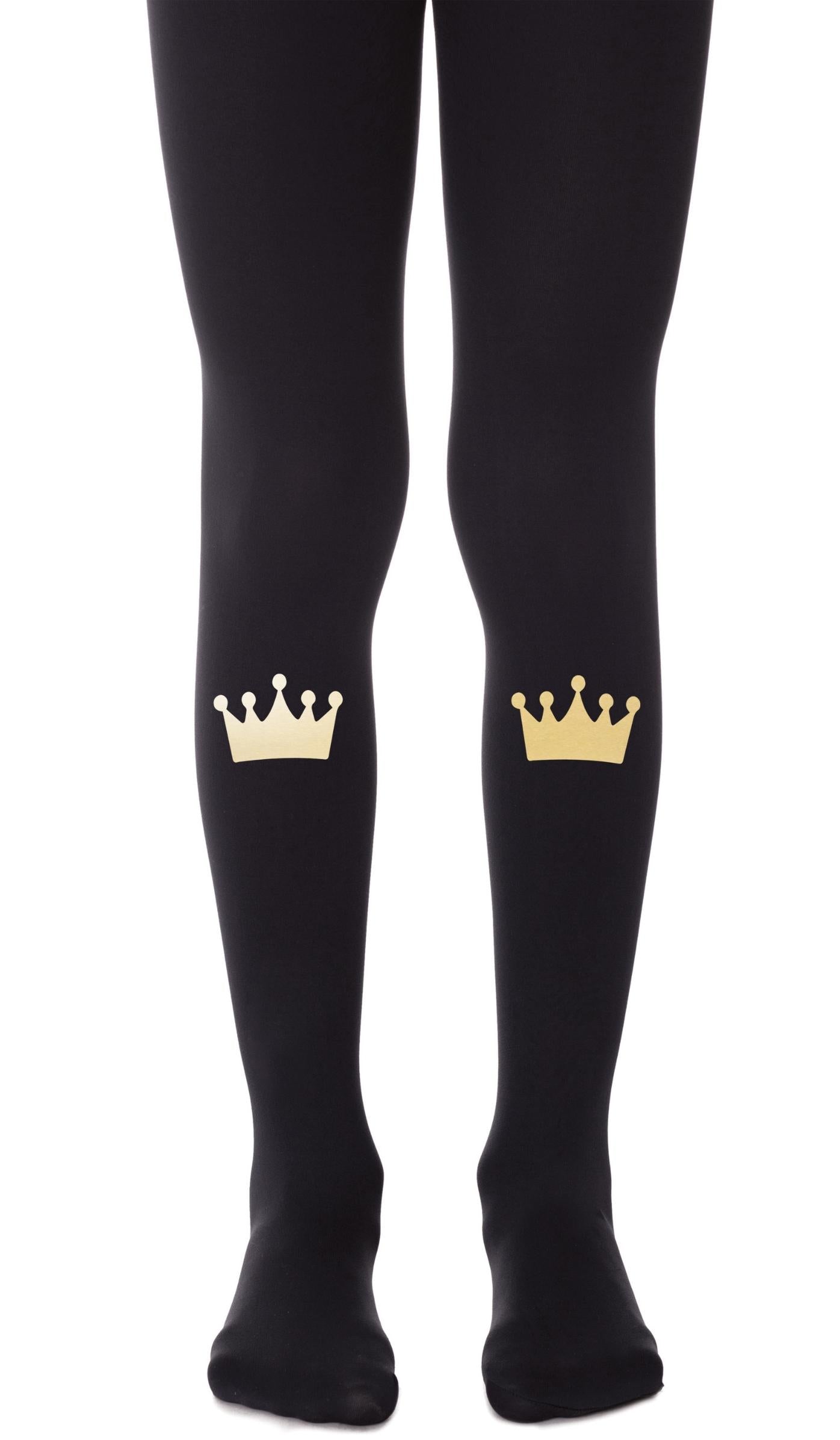 גרביון ילדות שחור עם הדפס כתר מזהב