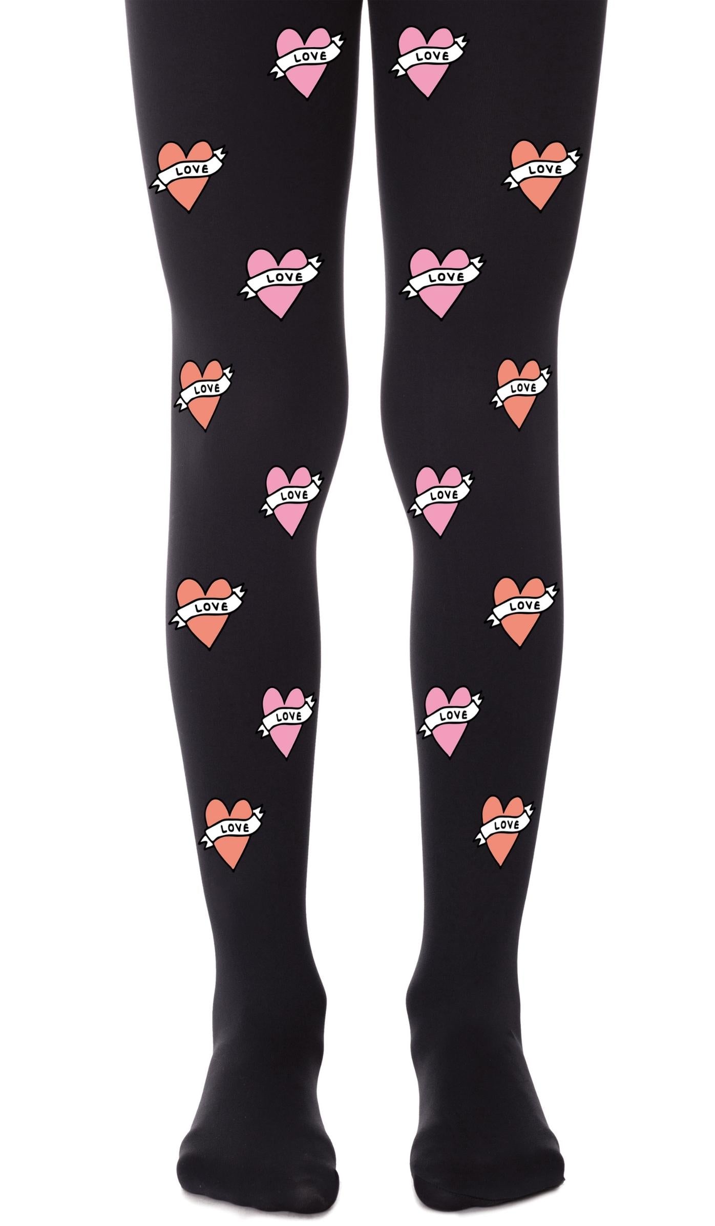 גרביון ילדות שחור עם הדפס לבבות