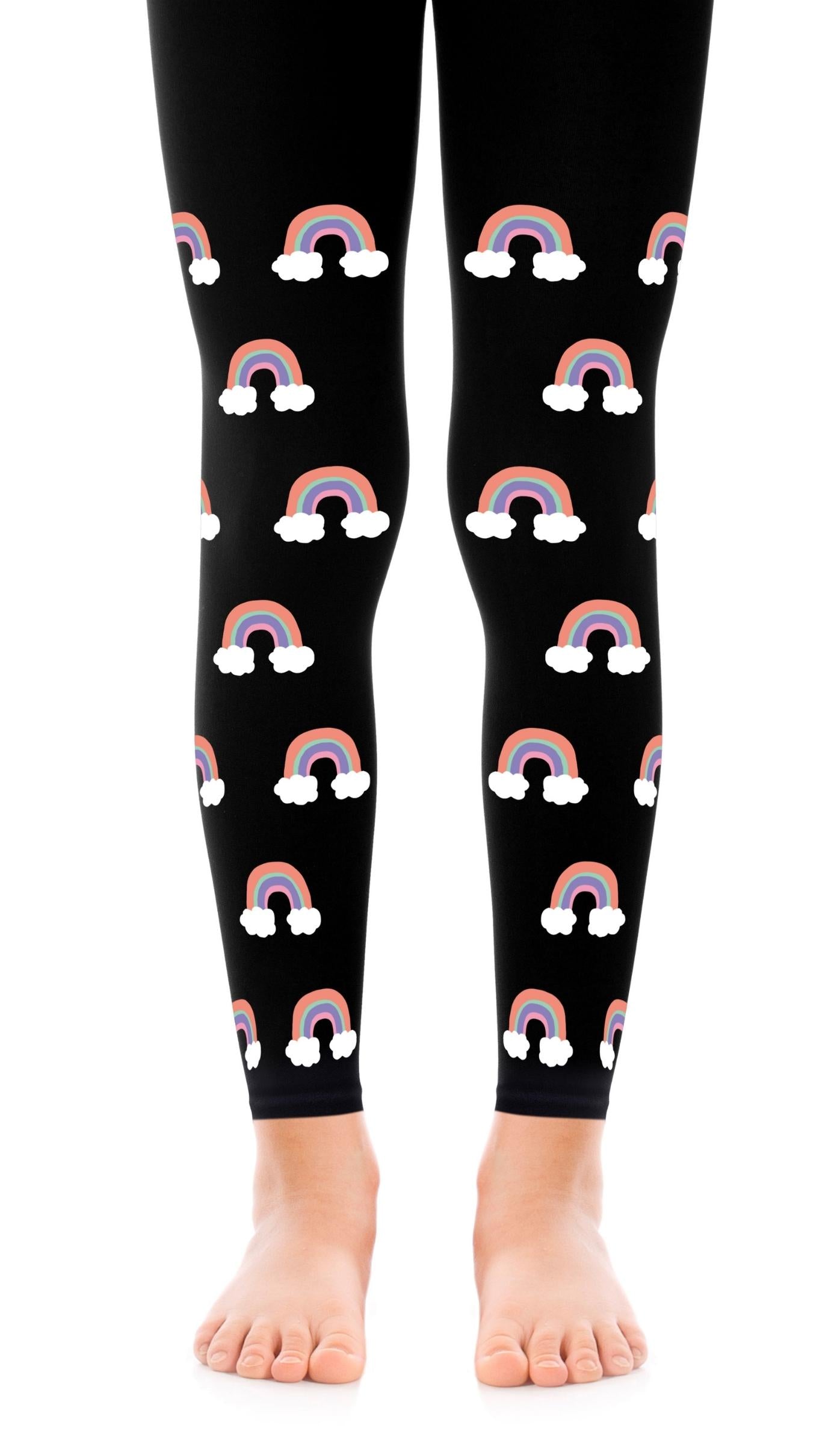 גרביון ילדות שחור ללא כף רגל עם הדפס קשתות קטנות