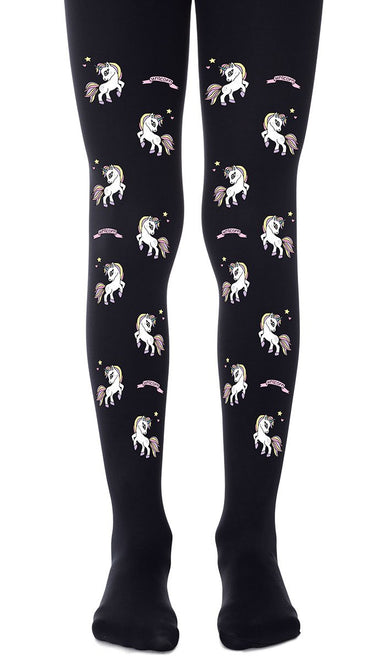 גרביון שחור עם הדפס חדי קרן