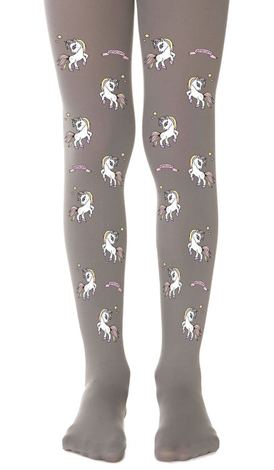 גרביון ילדות אפור עם הדפס חדי קרן