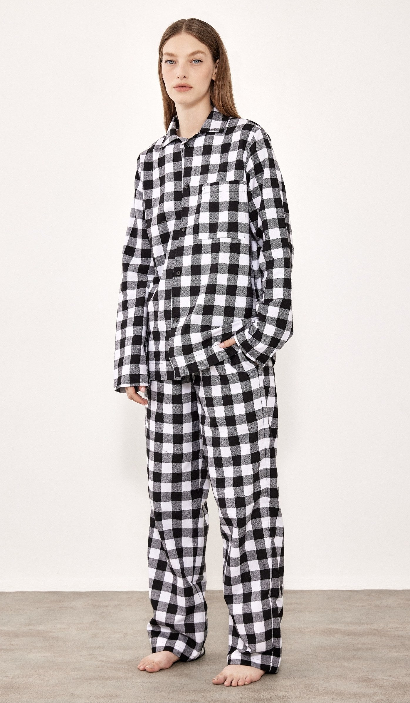 סט מכופתר פלנל - בילי שחור לבן משובץ