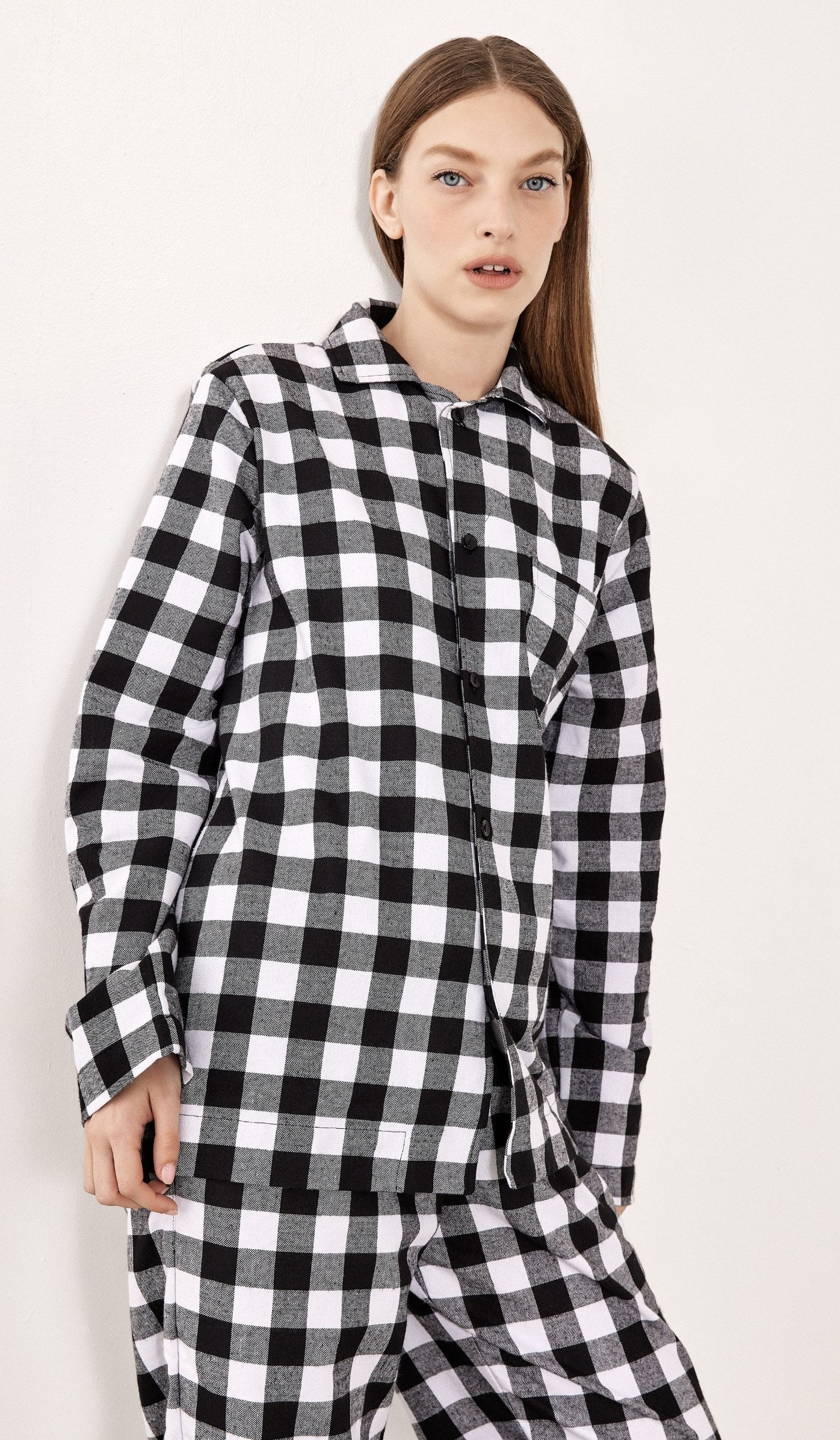 סט מכופתר פלנל - בילי שחור לבן משובץ