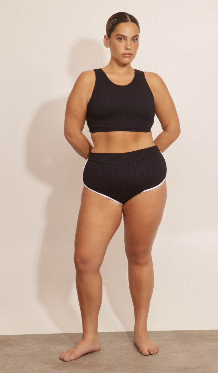 תחתון ביקיני לנשים - איב שחור לבן וופל