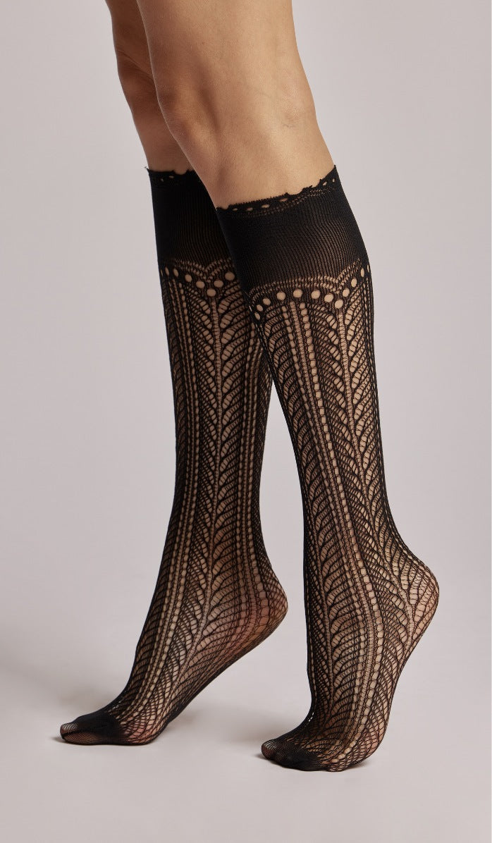 גרביים בדוגמת תחרה - שחור