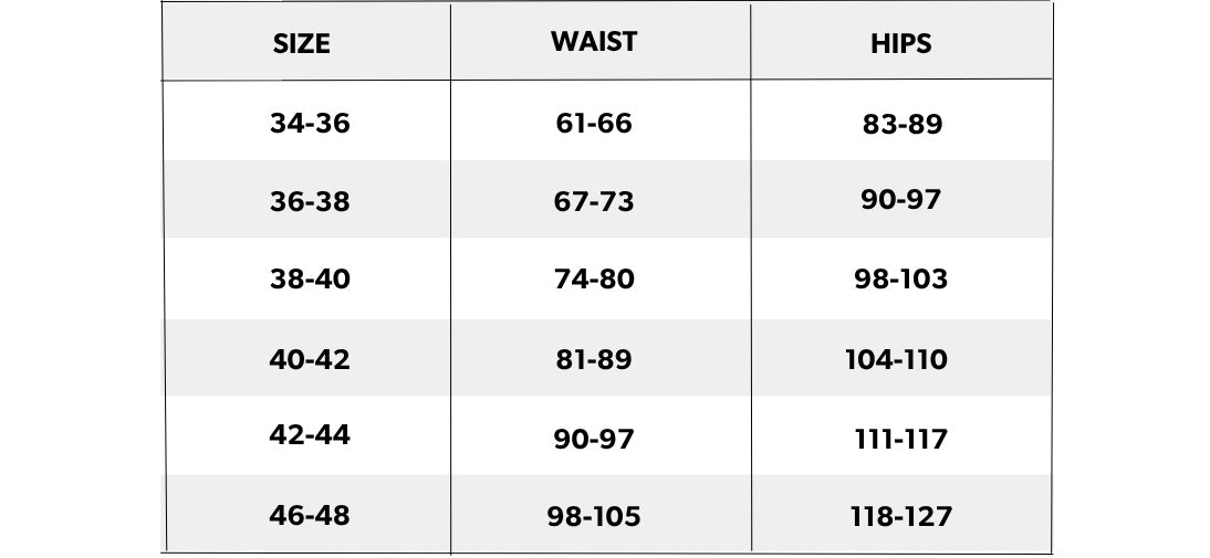 מכנסי מודל שחורים  - ULTRA LIGHT — size chart cm