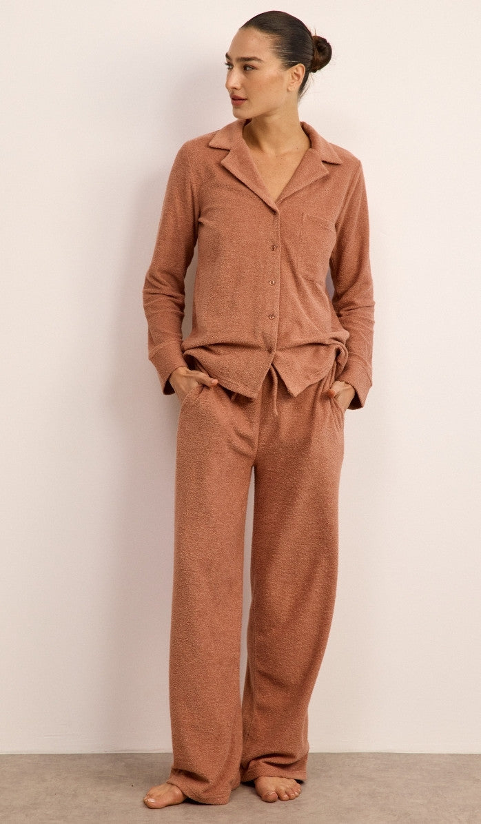 סט מכופתר מבד בוקלה - ורוד מעושן