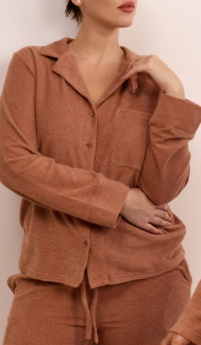 סט מכופתר מבד בוקלה - ורוד מעושן