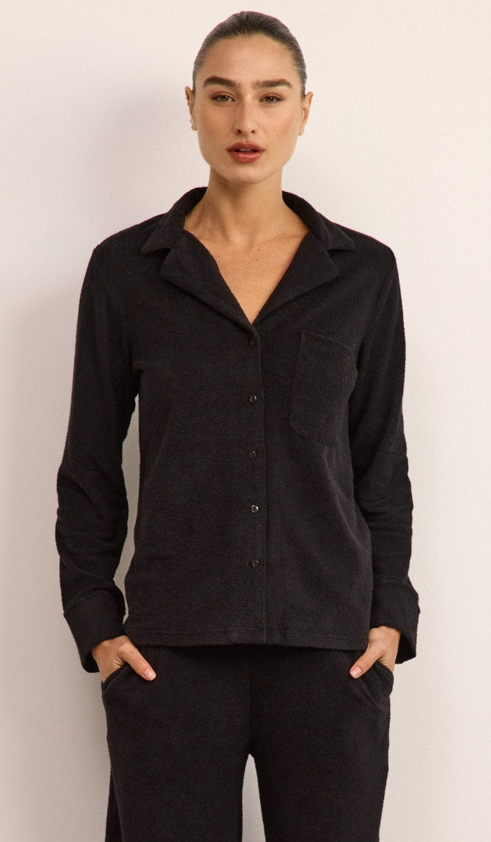 סט מכופתר מבד בוקלה - שחור