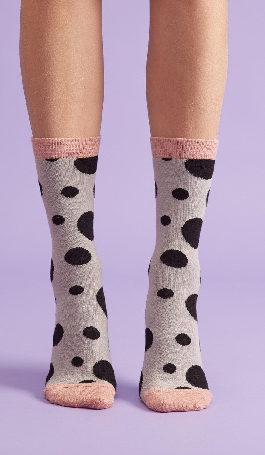 גרבי כותנה לנשים - באבל אפור / ורוד