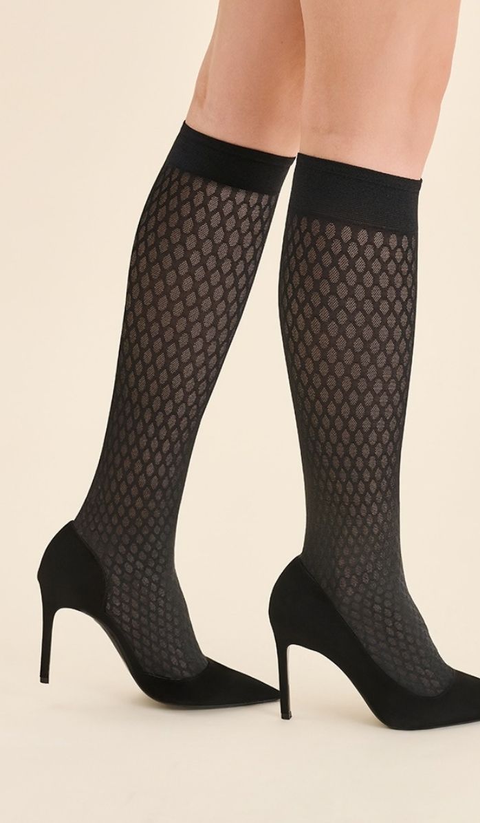 גרבי ברך ניילון לנשים - גלאם שחור
