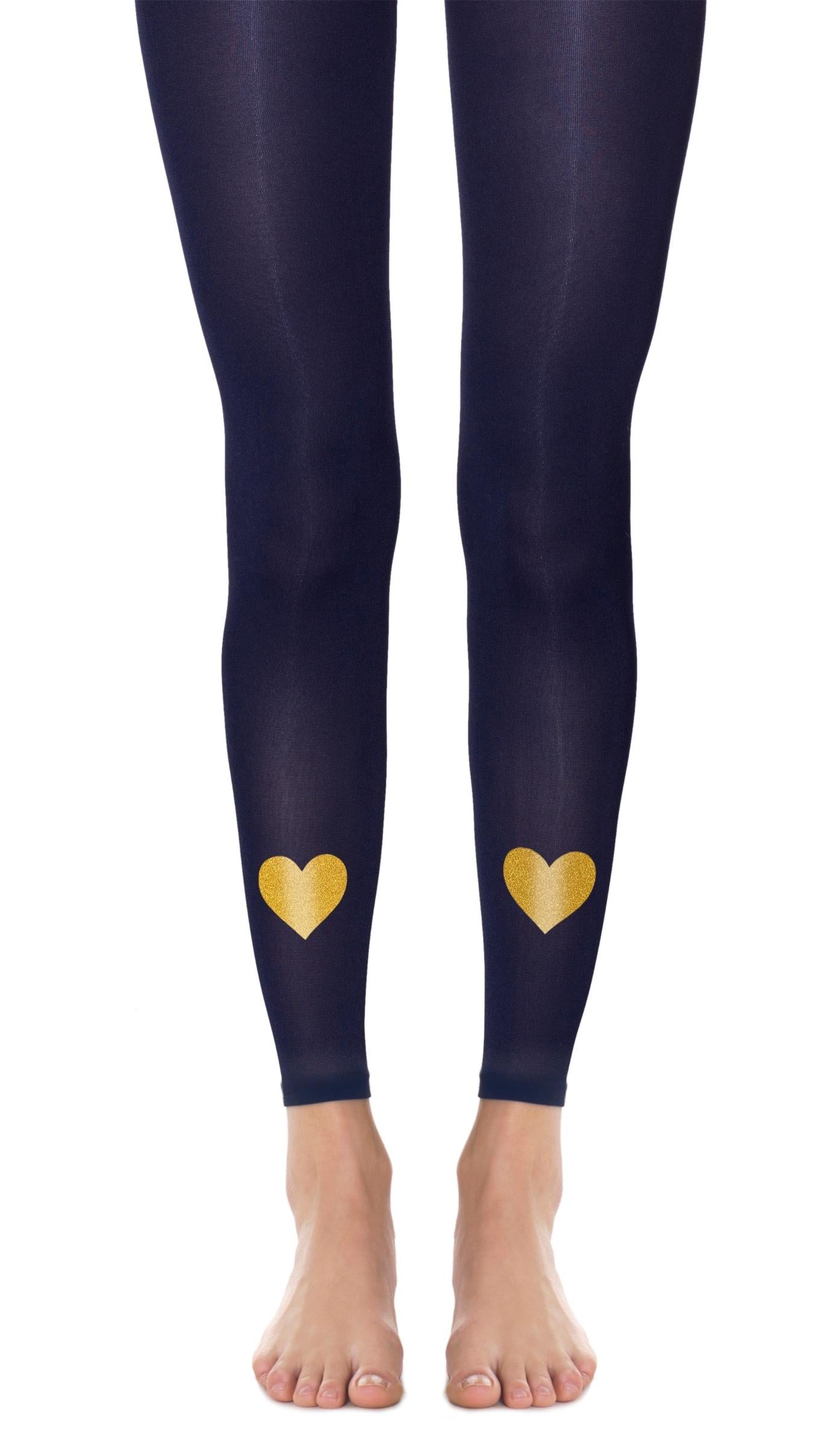 גרביון כחול נייבי ללא כף רגל עם הדפס לבבות זהב