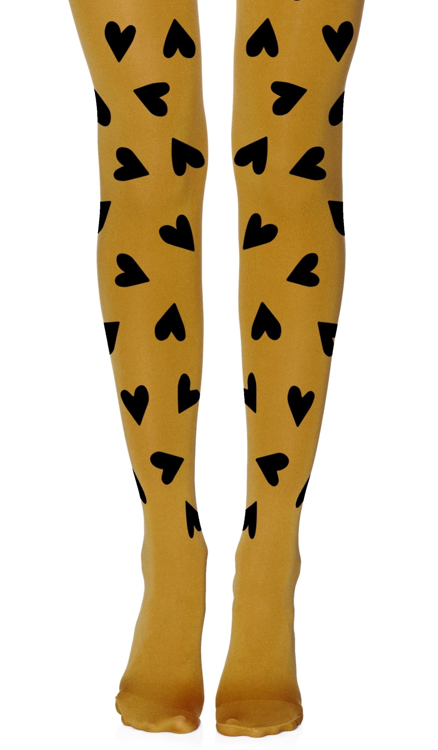 גרביון חרדל אטום עם הדפס לבבות שחורים