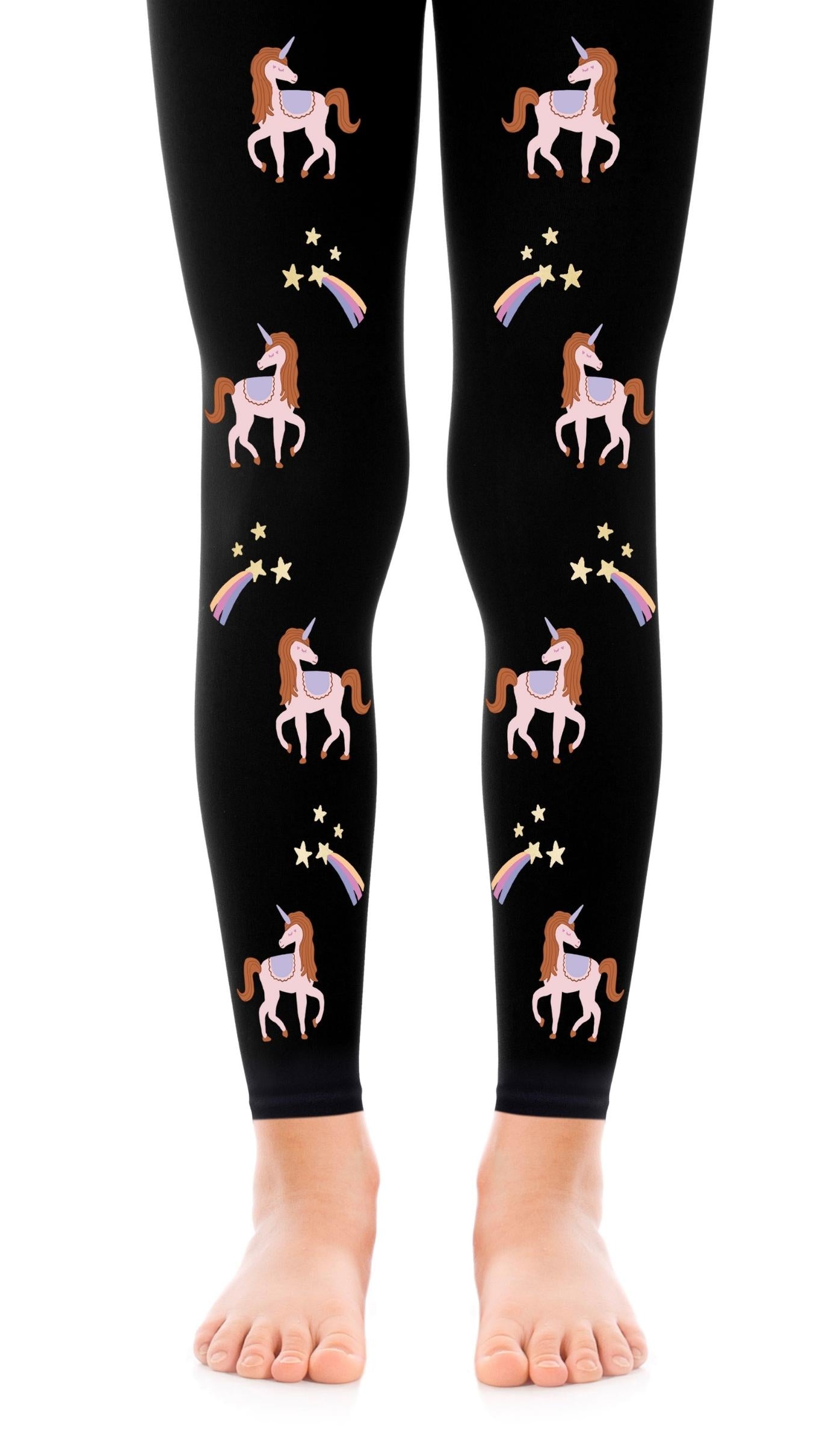 גרביון ילדות שחור ללא כף רגל עם הדפס חדי קרן